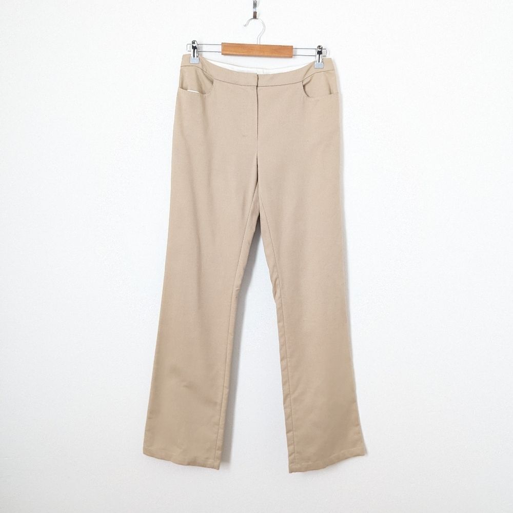 S Max Mara tan beige khaki straight leg trousers professional business pants